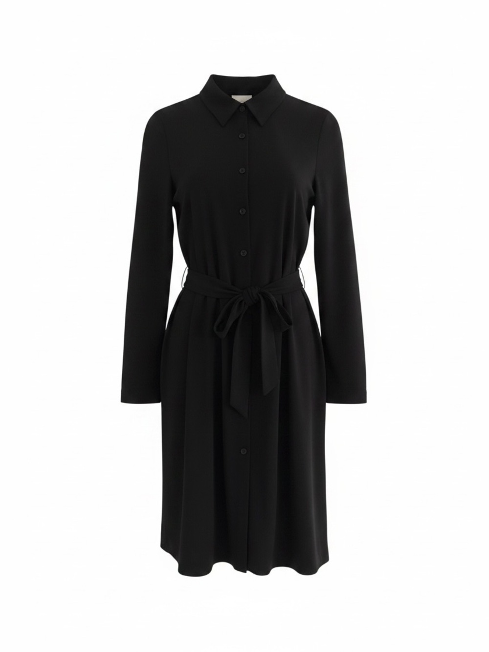 Esprit Vintage Black Long-Sleeve Shirt Dress with Waist Tie